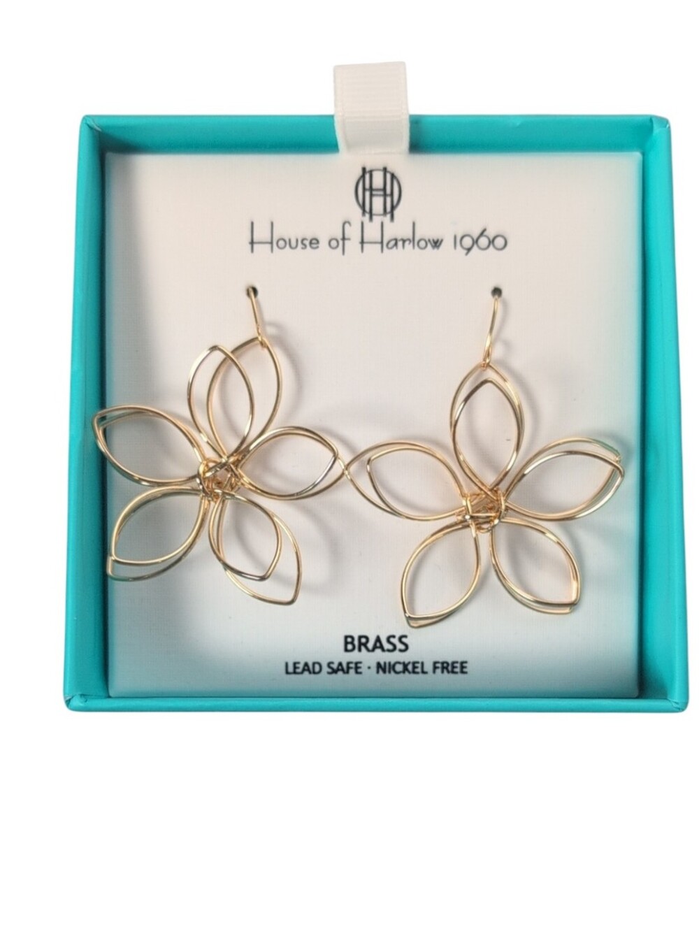 House of Harlow 1960 Wire Gold Tone Drop Flower Earrings